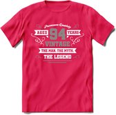 94 Jaar Legend T-Shirt | Zilver - Wit | Grappig Verjaardag en Feest Cadeau | Dames - Heren - Unisex | Kleding Kado | - Roze - XXL