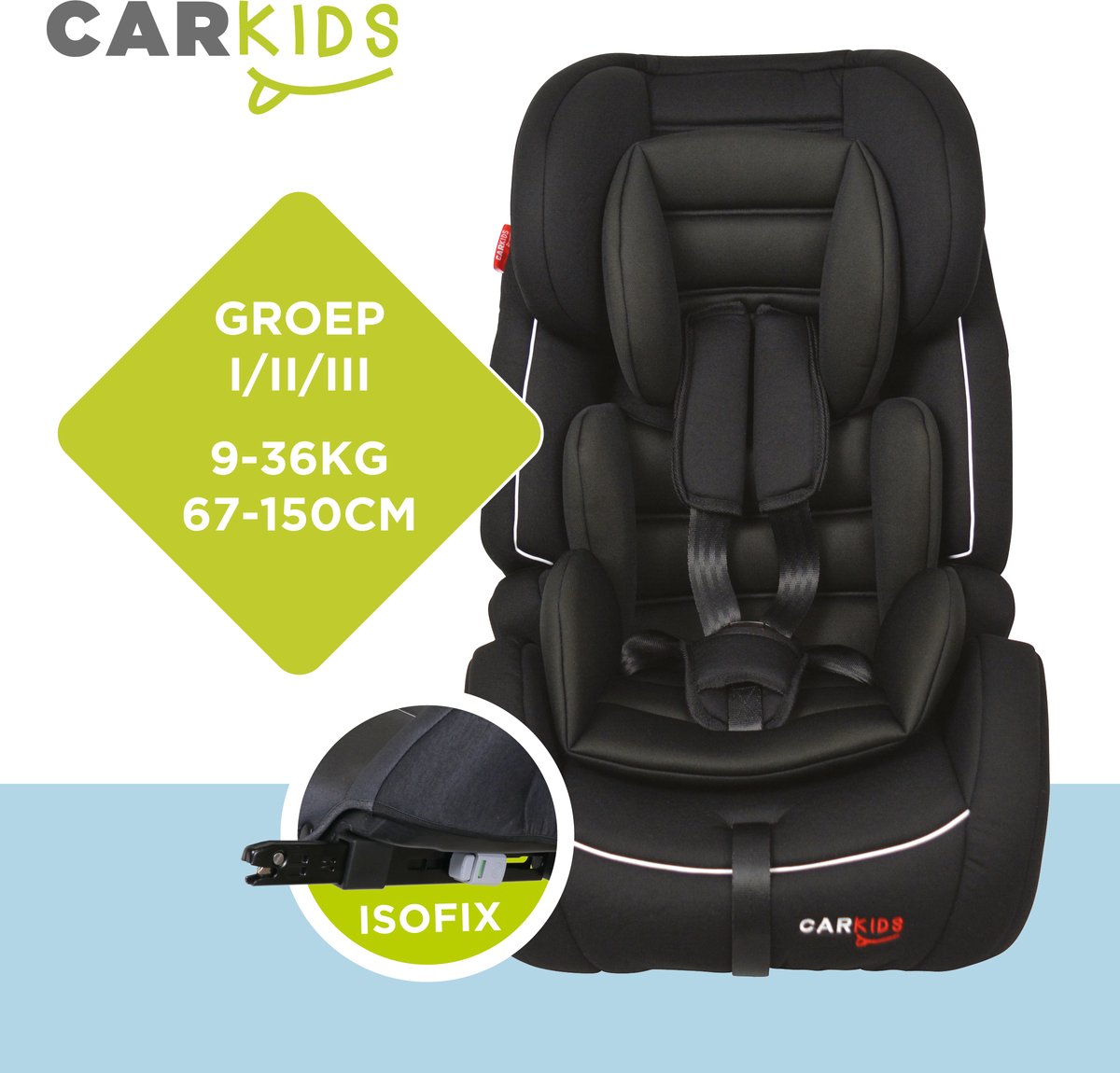 Carkids Verstelbaar Kinderautostoeltje Zwart en Wit, Kinderautostoel Groep  1-2-3 met