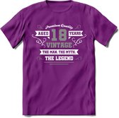 18 Jaar Legend T-Shirt | Zilver - Wit | Grappig Verjaardag en Feest Cadeau | Dames - Heren - Unisex | Kleding Kado | - Paars - M