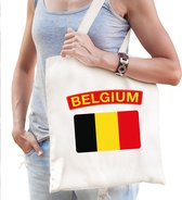 Katoenen Belgie supporter tasje Belgium wit - 10 liter - Belgische supporter cadeautas