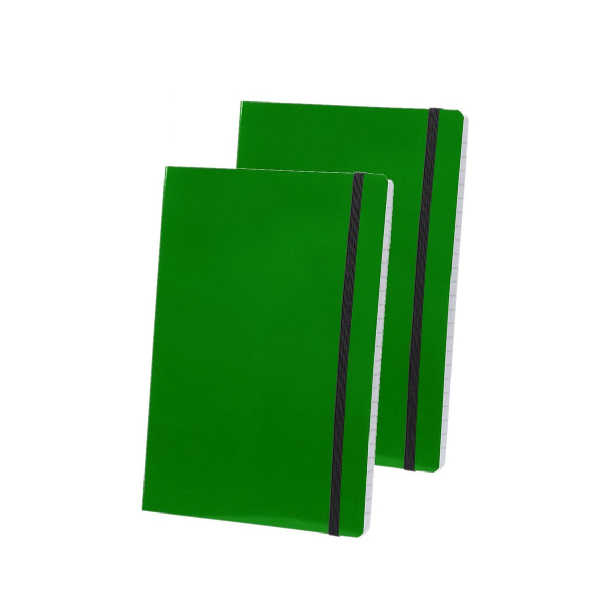 Set van 4x stuks notitieblokje groen met zachte kaft en elastiek A5 formaat - 80x lijntjes paginas - opschrijfboekjes