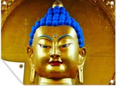 Tuinschilderij Goud met blauw Boeddha beeld - 80x60 cm - Tuinposter - Tuindoek - Buitenposter