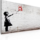 Schilderij - Girl with TV (Banksy).