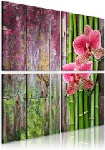 Schilderij - Bamboe en orchidee.