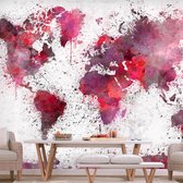 Fotobehang - World Map: Red Watercolors.