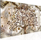Schilderij - Tree and Waves (5 Parts) Brown.