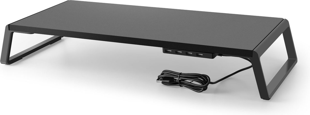Alberenz - Monitorstandaard zwart - Monitorverhoger aluminium - 4 x USB - Monitor standaard - Beeldscherm verhoger