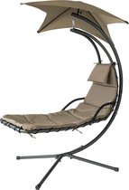 Ligbed met Parasol Zonneluifel Hangstoel Modern Lounge Draagvermogen 120kg - Bruin