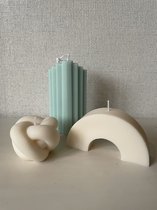 Kaarsen - decoratieve kaarsen SET van 3 - toren kaars mint - knoop wit - boog wit