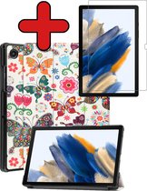 Hoes Geschikt voor Samsung Galaxy Tab A8 Hoes Book Case Hoesje Trifold Cover Met Screenprotector - Hoesje Geschikt voor Samsung Tab A8 Hoesje Bookcase - Vlinders