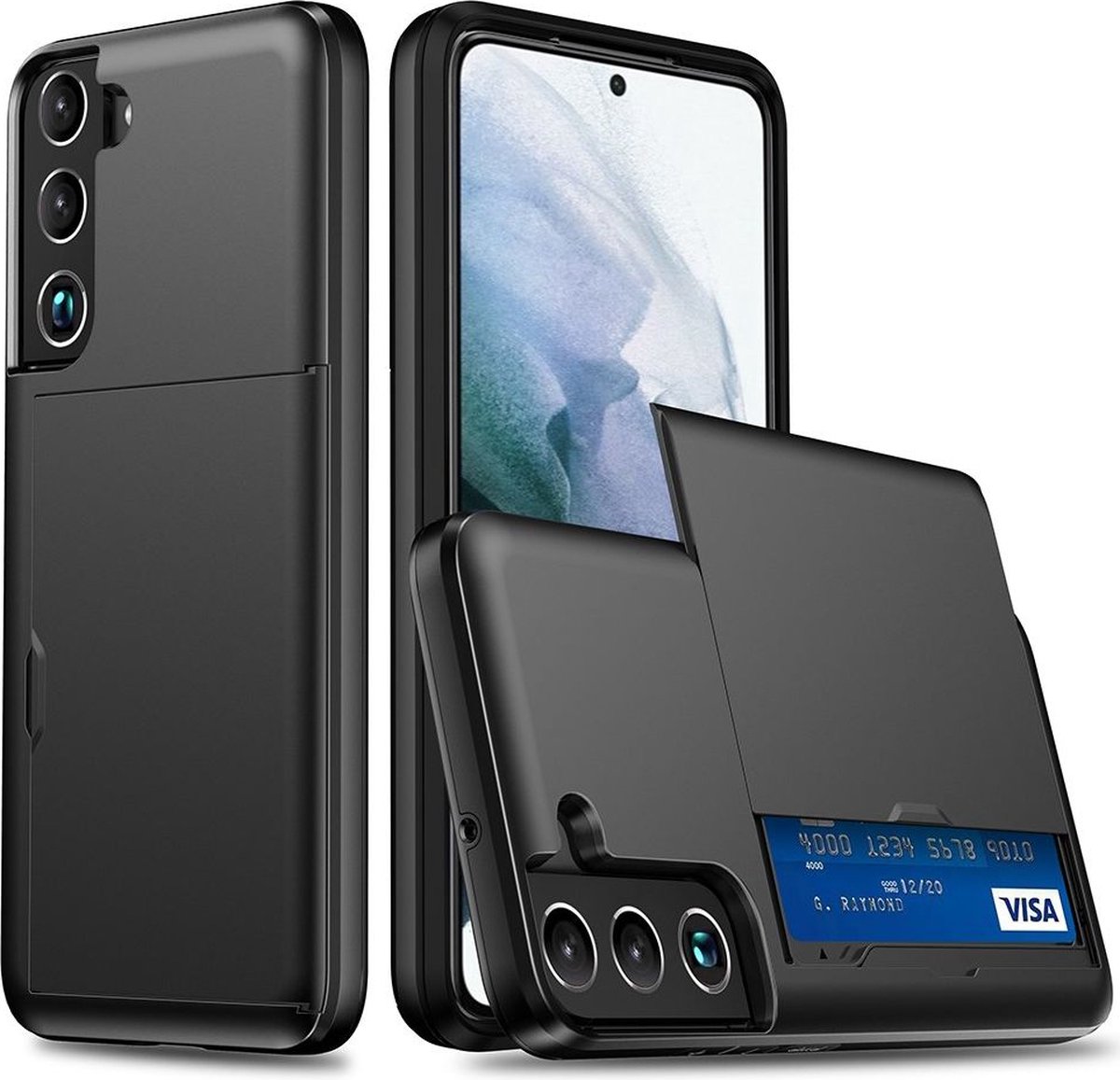 Hoesje Kaarthouder Back Cover Zwart Geschikt voor Samsung Galaxy S22 Plus