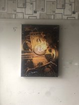 Schilderij- “ Bitcoin “- Katoenen canvasdoek op houten frame- 70x50cm,3D- Print+Acrylverf