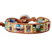 Marama - armband Golden Days - leer - kralen - damesarmband - one size fits all - cadeautje voor haar