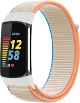 YONO Nylon Velcro Bandje geschikt voor Fitbit Charge 5 / 6 - Vervangende Armband Strap - Oranje Beige