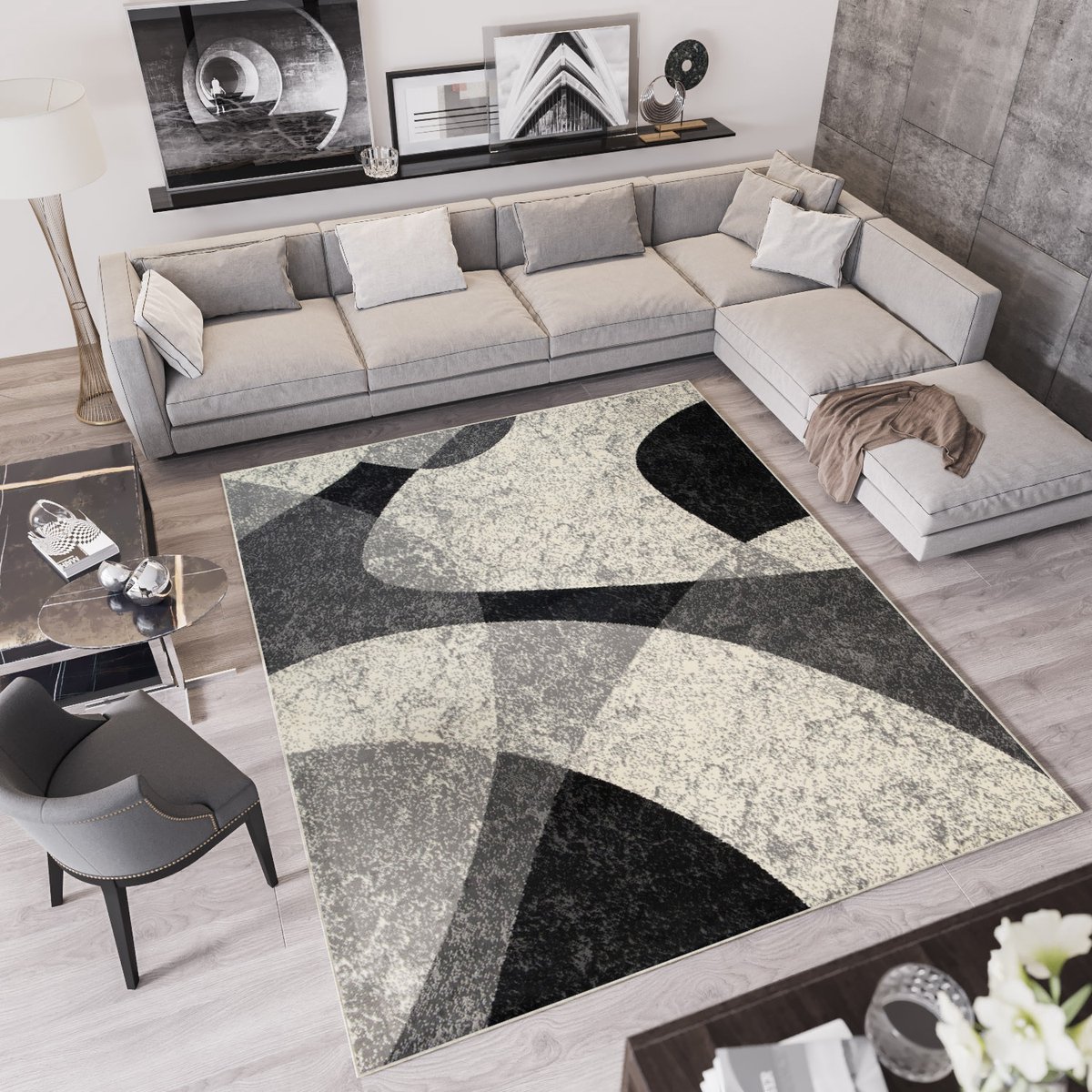 Tapiso Qmega Vloerkleed Grijs Abstract Woonkamer Tapijt Maat- 140x200 Lichtgrijs