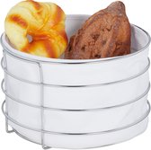 relaxdays Corbeille à pain en métal avec tissu - ronde - moderne - panier petit déjeuner - panier de service - Ø 24 cm blanc