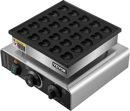 Vevor Poffertjesmaker Set - Poffertjespan - Hartvormige Poffertjes - Elektrisch - Anti-aanbaklaag