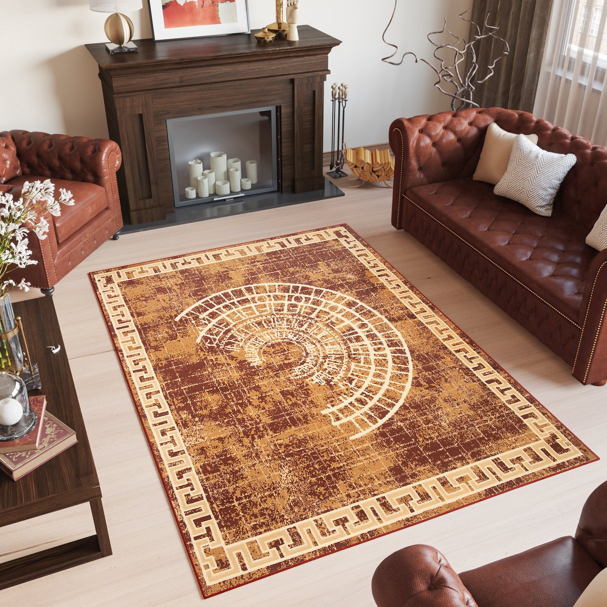 Tapiso Patras Vloerkleed Bruin Woonkamer Slaapkamer Kleed Tapijt Maat- 140x200