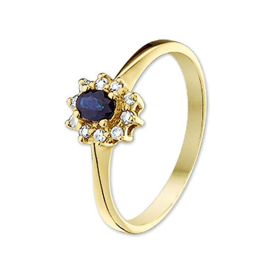The Jewelry Collection Ring Saffier En Diamant 0.08 Ct. - Geelgoud (14 Krt.)