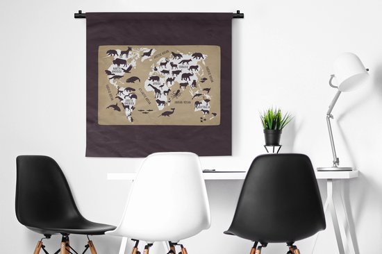Tapisserie murale - Toile murale - Wereldkaart Enfants - Wit - Marron - 90x90 cm - Tapisserie