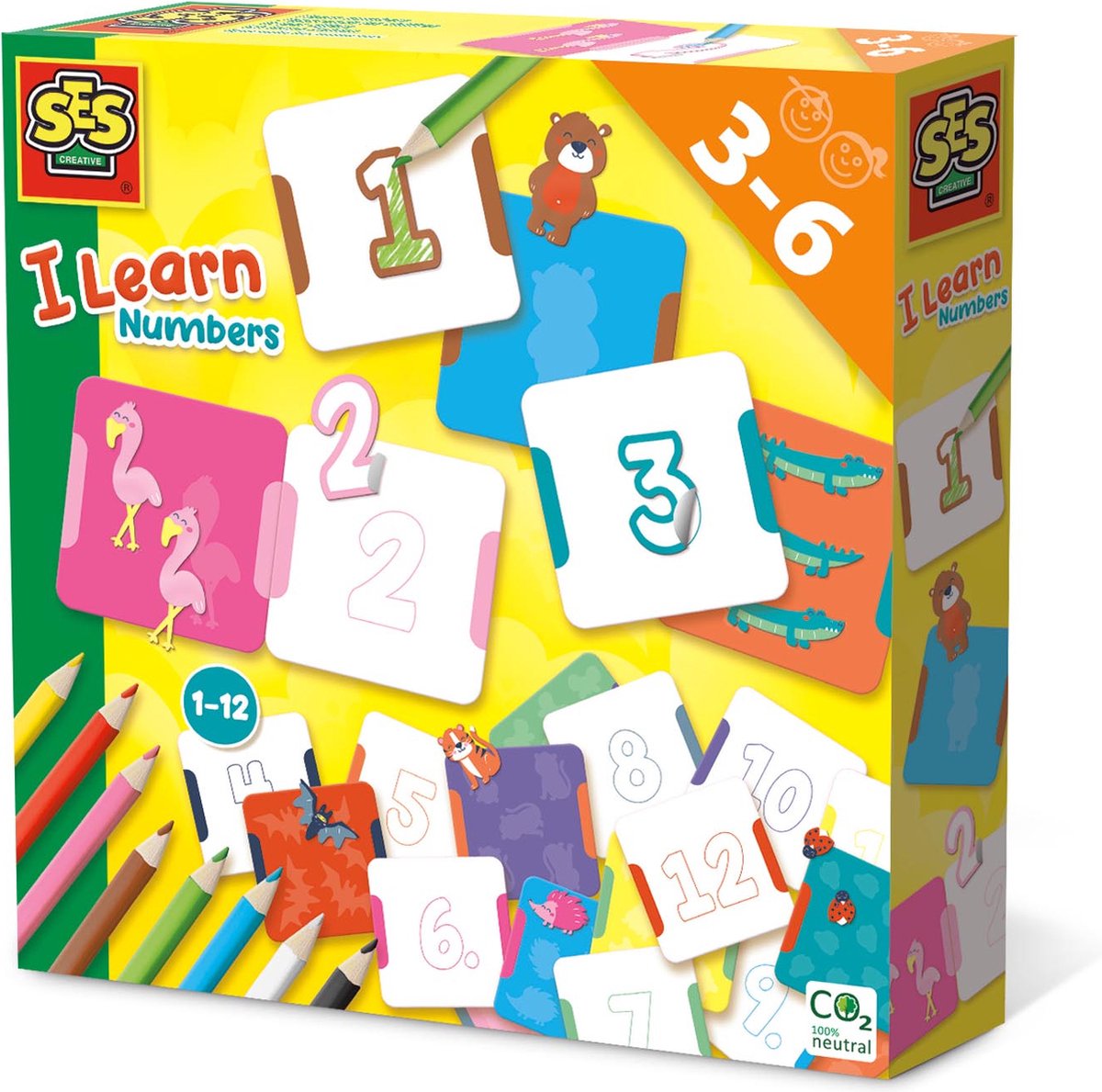 SES - Ik leer cijfers - 24 kaarten met getallen en figuren, 8 kleurpotloden en stickers