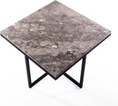 Marmeren vierkante salontafel gekruist frame - Grijs natuursteen blad Grey Shades- RVS matzwarte onderstel