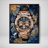 DEVICI Ingelijste Motiverende Wanddecoratie - Muurdecoratie - Audemars Piguet Royal Oak Chronograph 18K Gold - Ingelijste Canvas Wall Art Ingelijste Wanddecoratie Kantoor Ingelijste Kunstpost