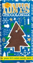 Tony's Chocolonely Kerstmis Kerstboom Chocolade - Reep Pure Chocolade met Mint Candy Kerst Geschenk Kerstcadeau Feestdagen - 1 x 180 Gram Fairtrade Belgische Chocola