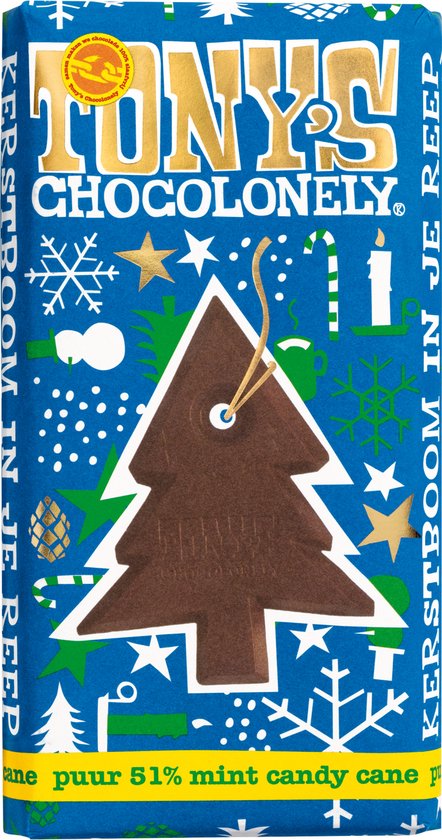 Foto: Tony s chocolonely kerstboom chocolade reep pure chocolade met mint candy kerst geschenk kerstcadeau feestdagen 1 x 180 gram