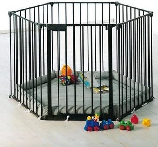 BabyDan box - grondbox - Speelbox - Vijfhoek met deurtje en boxkleed - Metaal - zwart