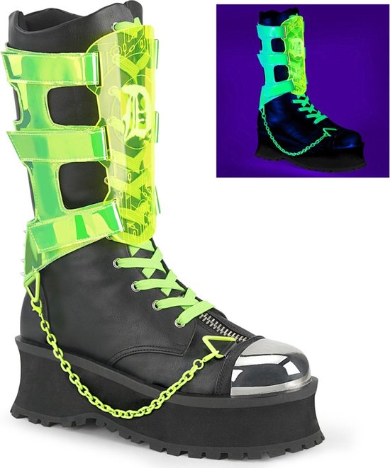 DemoniaCult - GRAVEDIGGER255 Plateau Laarzen - US 6 - 38 Shoes - Zwart/Groen