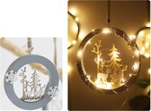 Kerst decoratie - deurhanger- Kersthanger ornament - kerstkrans- GRATIS LICHTSLINGER - DUURZAAM - Kerstbal - hout - 11 cm - inclusief verlichting!