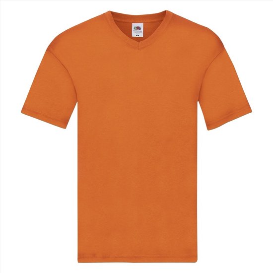 Set van 2x stuks basic V-hals t-shirt katoen oranje voor heren - Herenkleding t-shirt oranje, maat: S (EU 48)