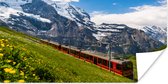 Poster Een rode trein in de Alpen - 120x60 cm