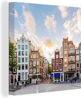 Canvas - Amsterdam - Grachtenpand - Architectuur - Woondecoratie - 90x90 cm - Schilderijen op canvas - Canvas schilderij