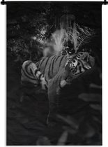Tenture murale - Toile murale - tigre dans la jungle - noir et blanc - 120x180 cm - Tapisserie