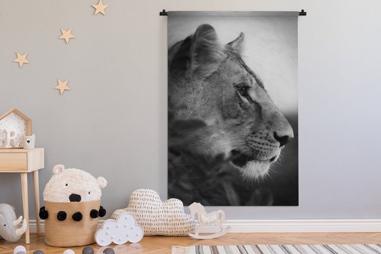 Tapisserie - Tissu mural - un tigre dans la jungle - noir et blanc - 120x180 cm - Tapisserie