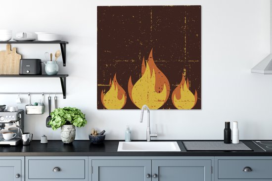 Une illustration de trois flammes orange sur toile 90x90 cm - Tirage photo sur toile (Décoration murale salon / chambre) / Peintures sur toile Catastrophes naturelles