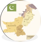 WallCircle - Wandcirkel - Muurcirkel - Een illustratie van een kleurrijke kaart van Pakistan - Aluminium - Dibond - ⌀ 90 cm - Binnen en Buiten