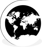Carte du monde Witte sur un globe noir. Cercle mural en aluminium | Wereldkaart Décoration murale Aluminium ⌀ 90 cm - impression photo sur cercle mural / cercle vivant / cercle de jardin (décoration murale)