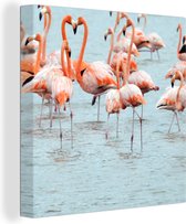 OneMillionCanvasses - Canvas - Water - Blauw - Roze - Flamingo - 90x90 - Schilderijen op canvas - Muurdecoratie