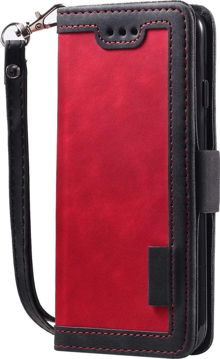 Mobigear Telefoonhoesje geschikt voor Apple iPhone SE (2020) Hoesje | Mobigear Two Tone Bookcase Portemonnee | Pasjeshouder voor 3 Pasjes | Telefoonhoesje voor Pinpas / OV Kaart / Rijbewijs - Zwart / Rood