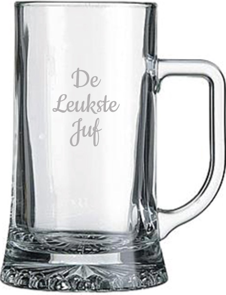 Gegraveerde bierpul 50cl De Leukste Juf