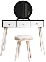 Luxiqo® Kaptafel - Inclusief Kruk - Make-Up Tafel - Kaptafel met Spiegel - Make-Up Spiegel - Met Lades - Zwart/Wit