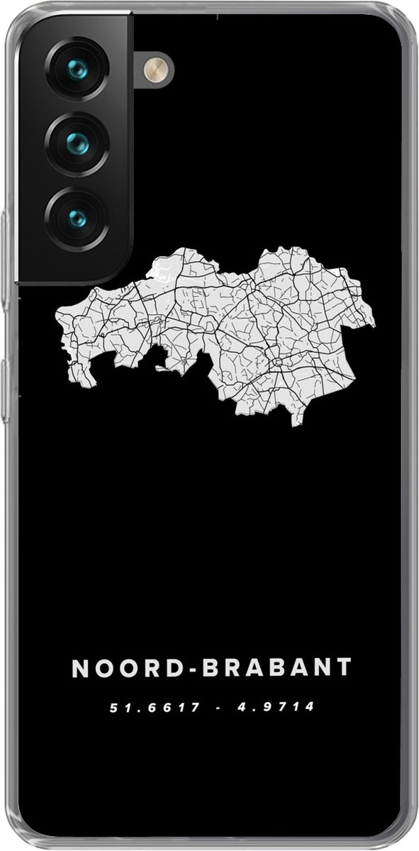 Telefoonhoesje Geschikt voor Samsung Galaxy S22 hoesje - Noord-Brabant - Zwart - Wegenkaart Nederland - Siliconen Telefoonhoesje Telefoonhoesje
