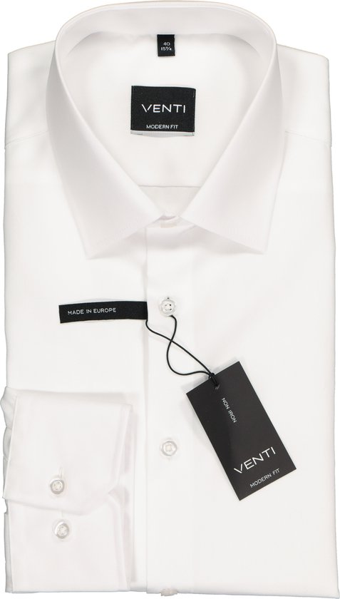 VENTI modern fit overhemd - wit - Strijkvrij - Boordmaat: 45