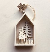 Houten Kersthuisje kersthanger voor in kerstboom kerstdecoratie van hout