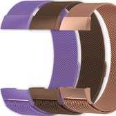 Eyzo Small Multipack Fitbit Charge 3 & 4 Band - Roestvrijstaal - Rose goud, Bruin en Licht Paars