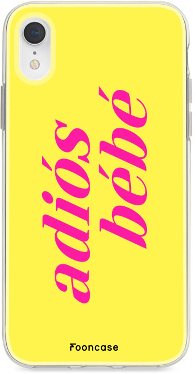 Fooncase Hoesje Geschikt voor iPhone XR - Shockproof Case - Back Cover / Soft Case - Adios Bebe / Geel & Roze