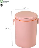 MoreLife Prullenbak met sensor | Automatische Soft Close Deksel | 16 Liter | Hygiënische Vuilnisbak | Soft Close Deksel | ROZE Prullenmand | Prullenbakje